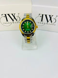 Men's Green Dial 2 Tone Stainless Steel Watch | Premium Plain Dial Analog Wrist Watch | Elegant Fashion Timepiece