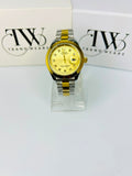 Men's Golden Dial 2 Tone Stainless Steel Watch | Premium Plain Dial Analog Wrist Watch | Luxury Fashion Timepiece