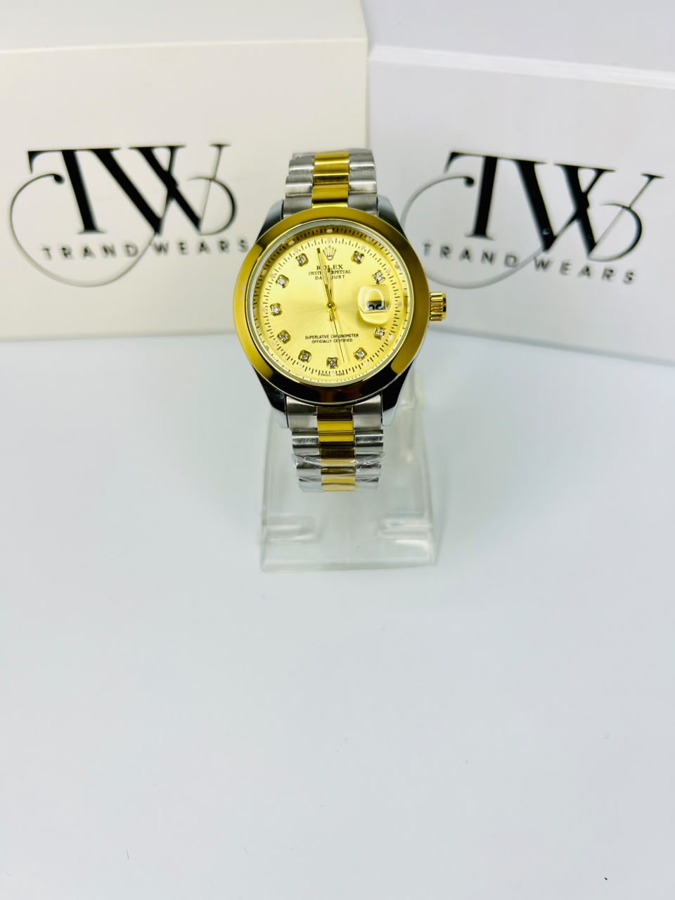 Men's Golden Dial 2 Tone Stainless Steel Watch | Premium Plain Dial Analog Wrist Watch | Luxury Fashion Timepiece