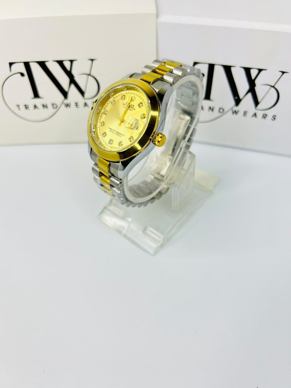 Men's Golden Dial 2 Tone Stainless Steel Watch | Premium Plain Dial Analog Wrist Watch | Luxury Fashion Timepiece