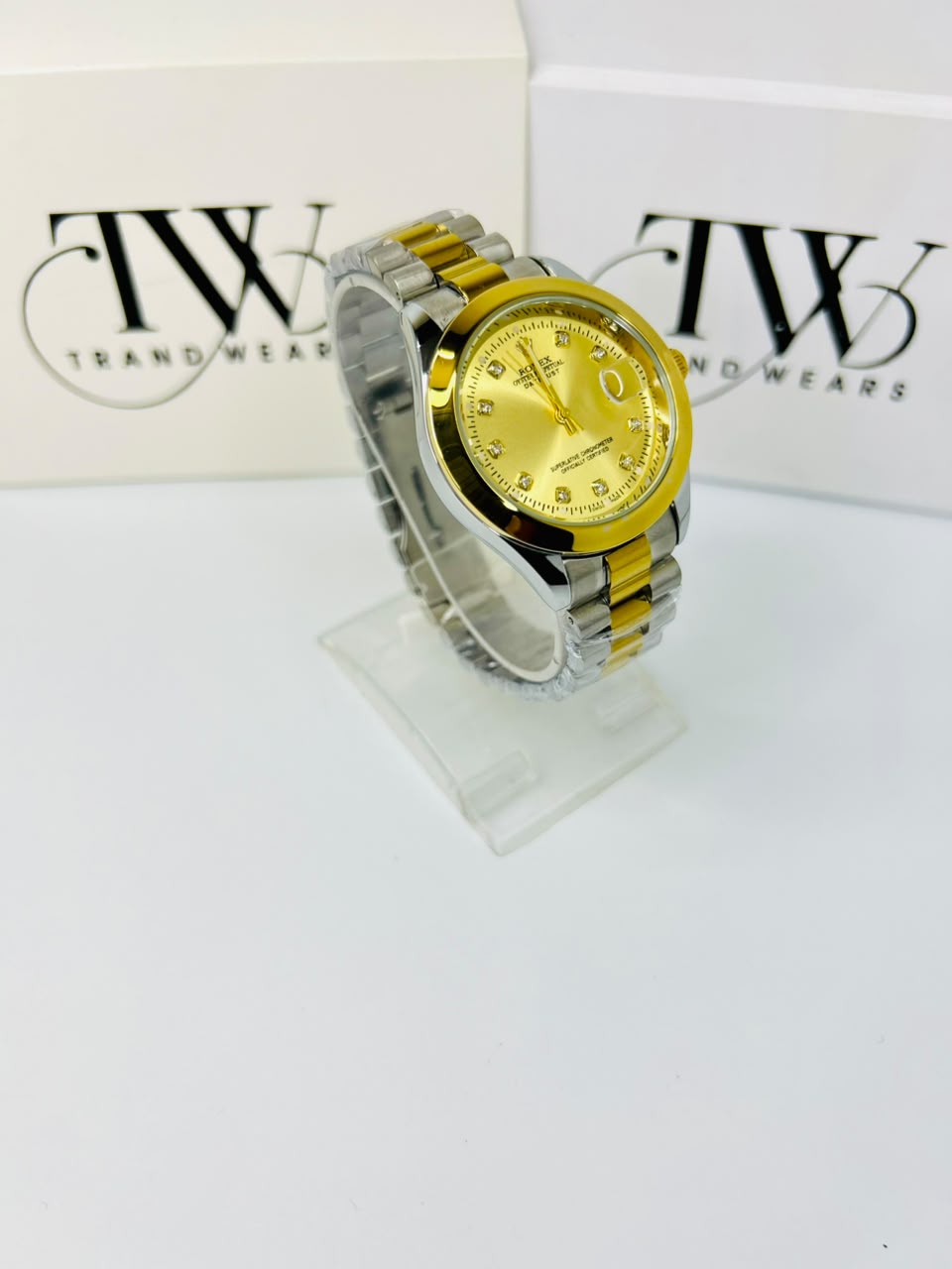 Men's Golden Dial 2 Tone Stainless Steel Watch | Premium Plain Dial Analog Wrist Watch | Luxury Fashion Timepiece