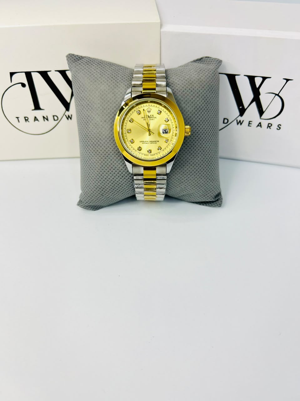 Men's Golden Dial 2 Tone Stainless Steel Watch | Premium Plain Dial Analog Wrist Watch | Luxury Fashion Timepiece