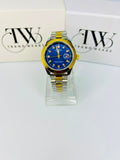 Men's Blue Dial 2 Tone Stainless Steel Watch | Premium Plain Dial Analog Wrist Watch | Classic Fashion Timepiece