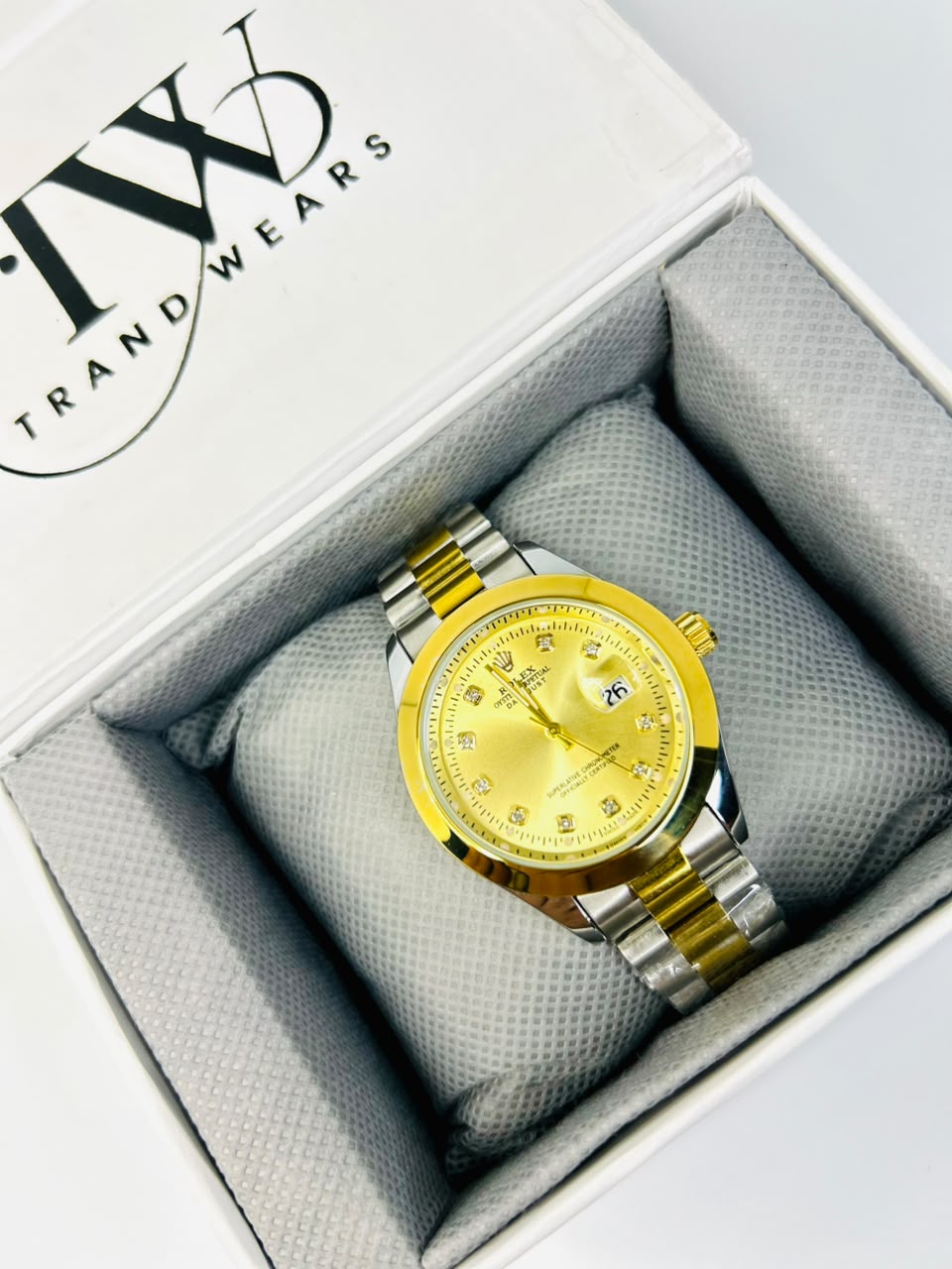 Men's Golden Dial 2 Tone Stainless Steel Watch | Premium Plain Dial Analog Wrist Watch | Luxury Fashion Timepiece