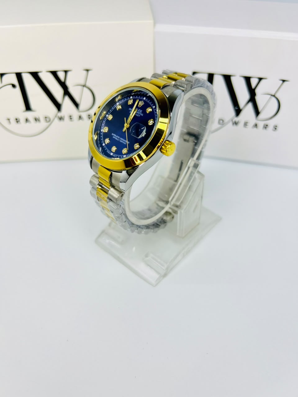 Men's Blue Dial 2 Tone Stainless Steel Watch | Premium Plain Dial Analog Wrist Watch | Classic Fashion Timepiece
