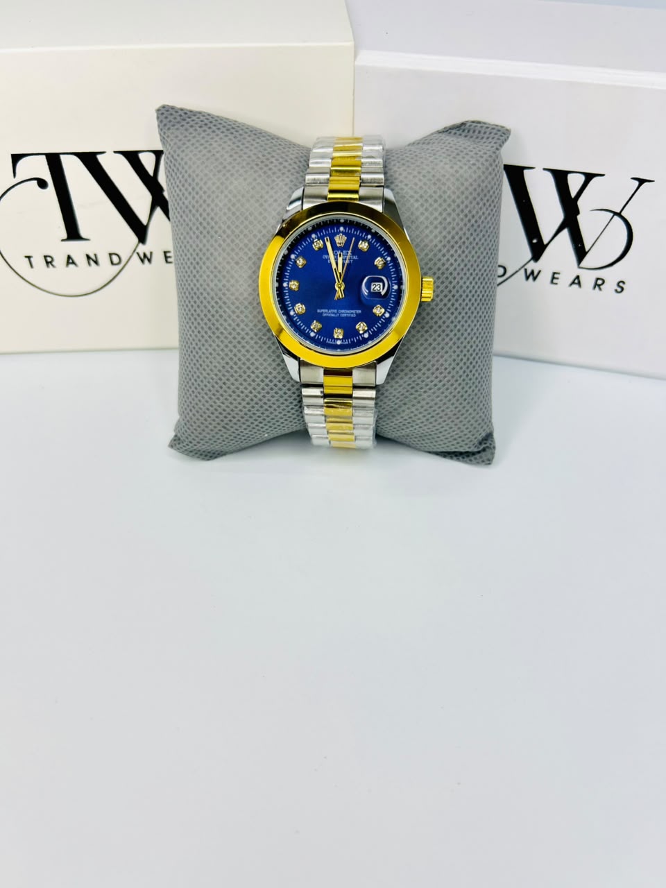 Men's Blue Dial 2 Tone Stainless Steel Watch | Premium Plain Dial Analog Wrist Watch | Classic Fashion Timepiece