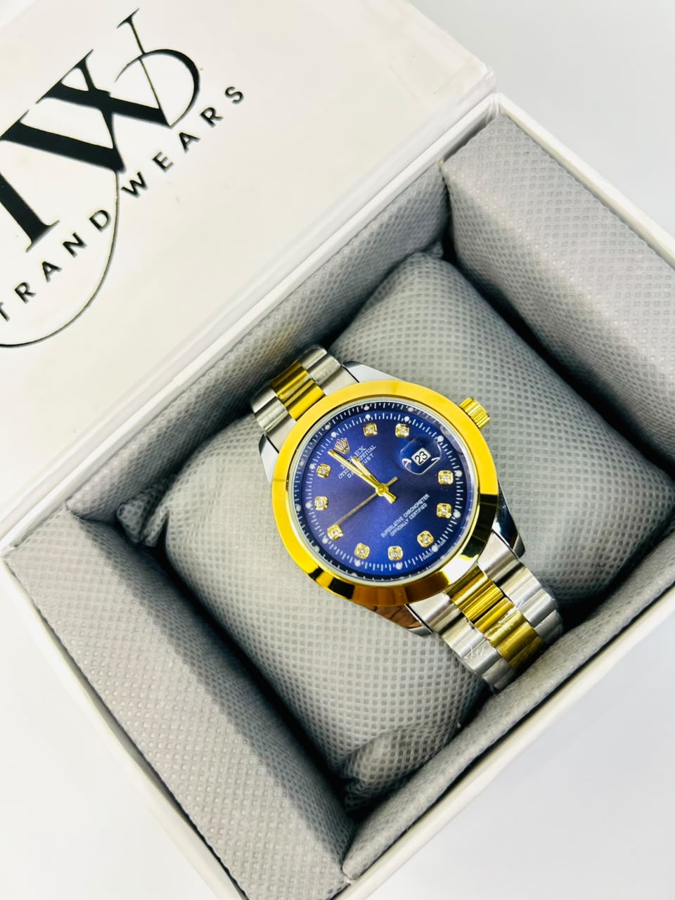 Men's Blue Dial 2 Tone Stainless Steel Watch | Premium Plain Dial Analog Wrist Watch | Classic Fashion Timepiece