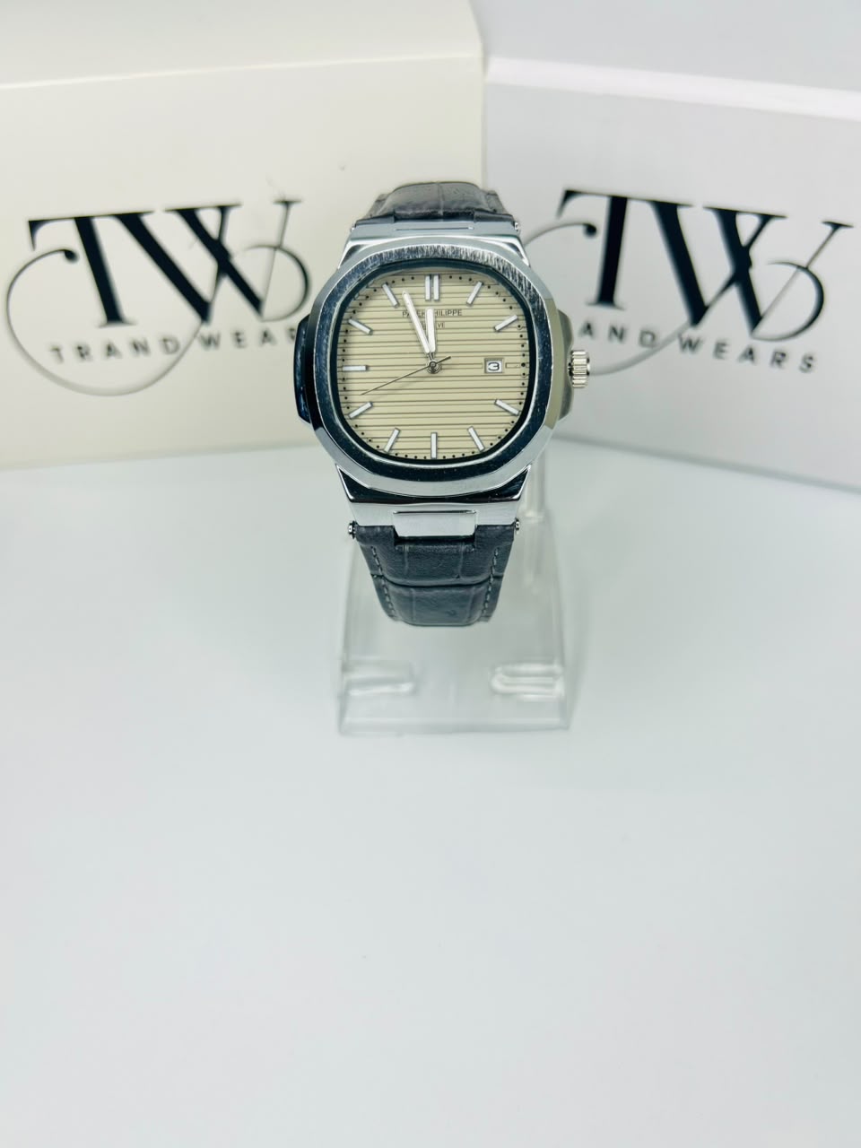 PP Gray Dial Date & Day Feature Stainless Steel Men's Watch – Quartz Analog Wrist Watch