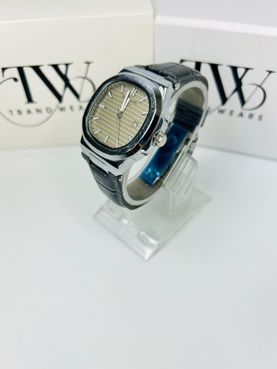 PP Gray Dial Date & Day Feature Stainless Steel Men's Watch – Quartz Analog Wrist Watch