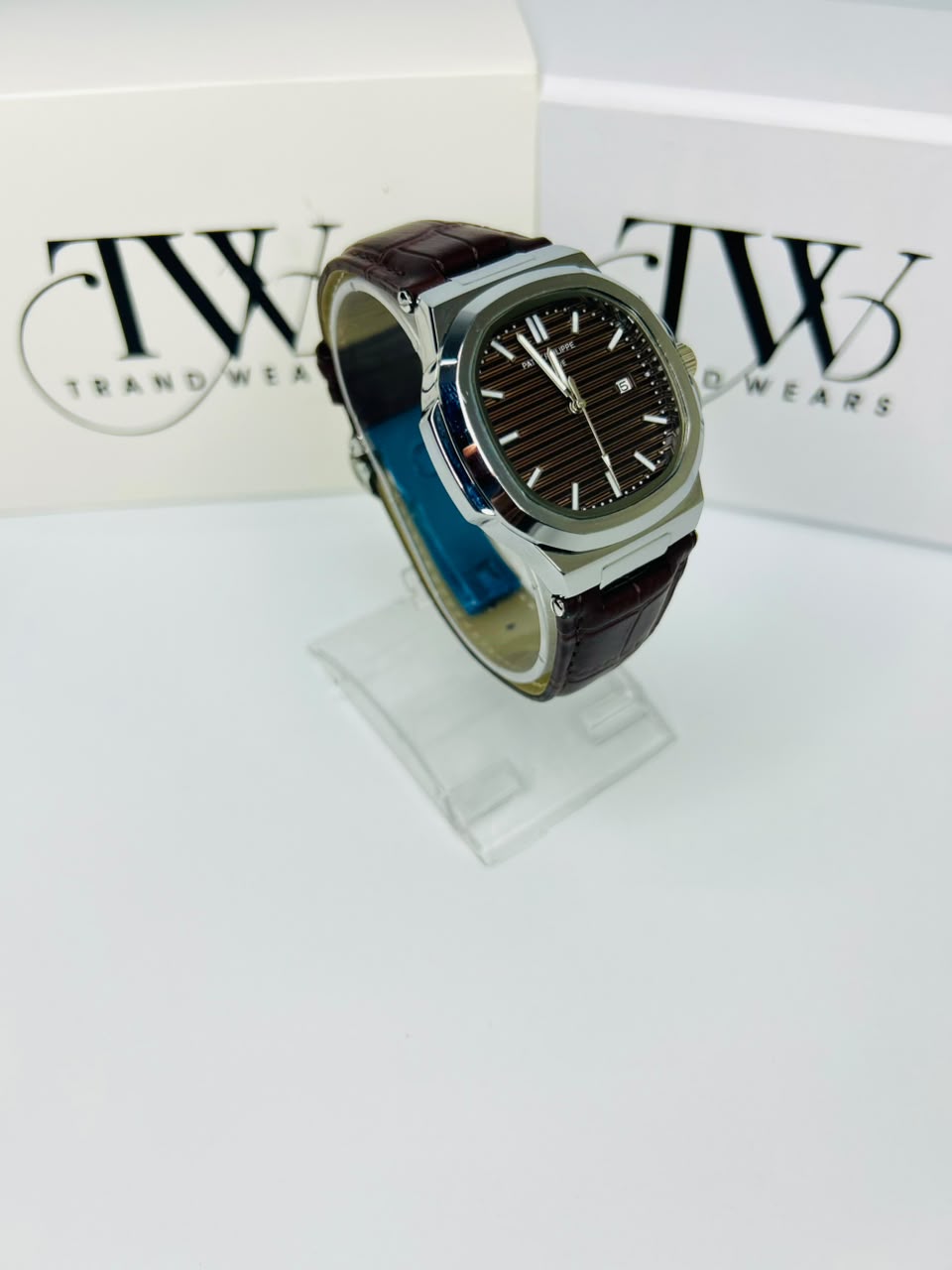 PP Brown Dial Date & Day Feature Stainless Steel Men's Watch – Premium Quartz Analog Wrist Watch