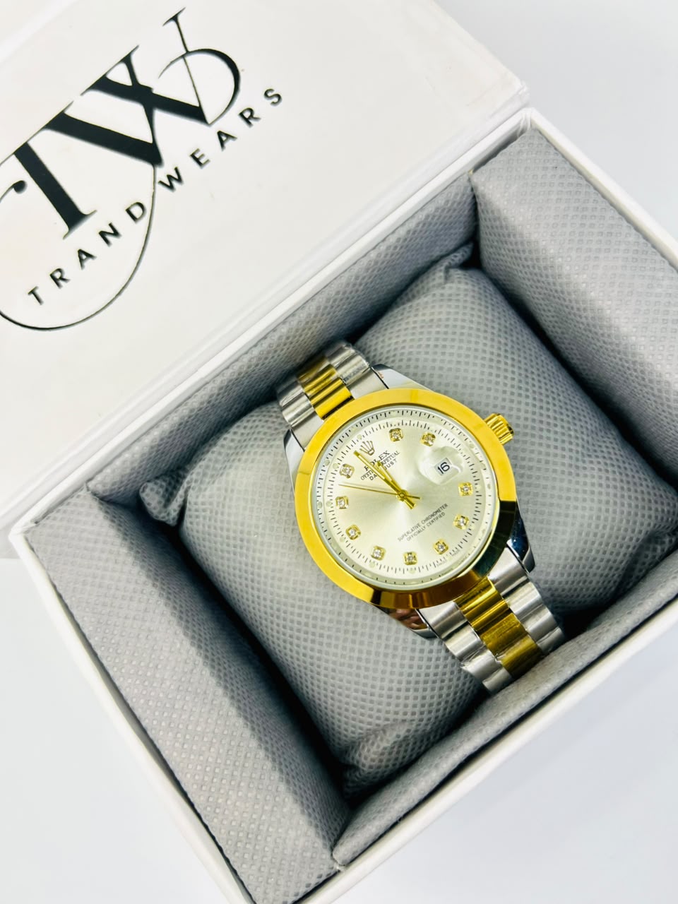 Men's White Dial 2 Tone Stainless Steel Watch | Premium Plain Dial Analog Wrist Watch | Elegant Fashion Timepiece