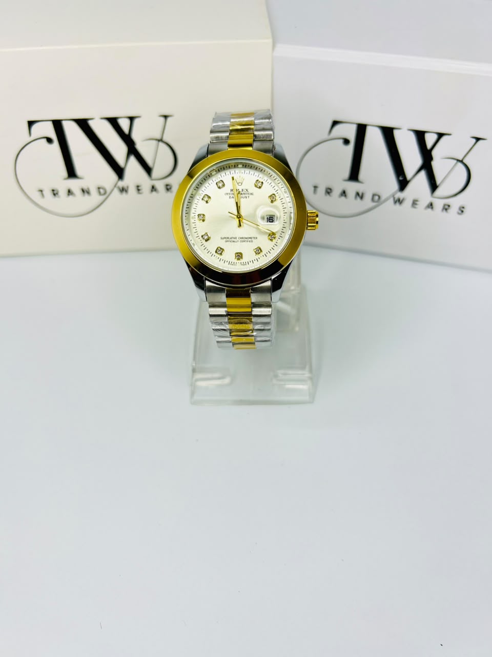 Men's White Dial 2 Tone Stainless Steel Watch | Premium Plain Dial Analog Wrist Watch | Elegant Fashion Timepiece