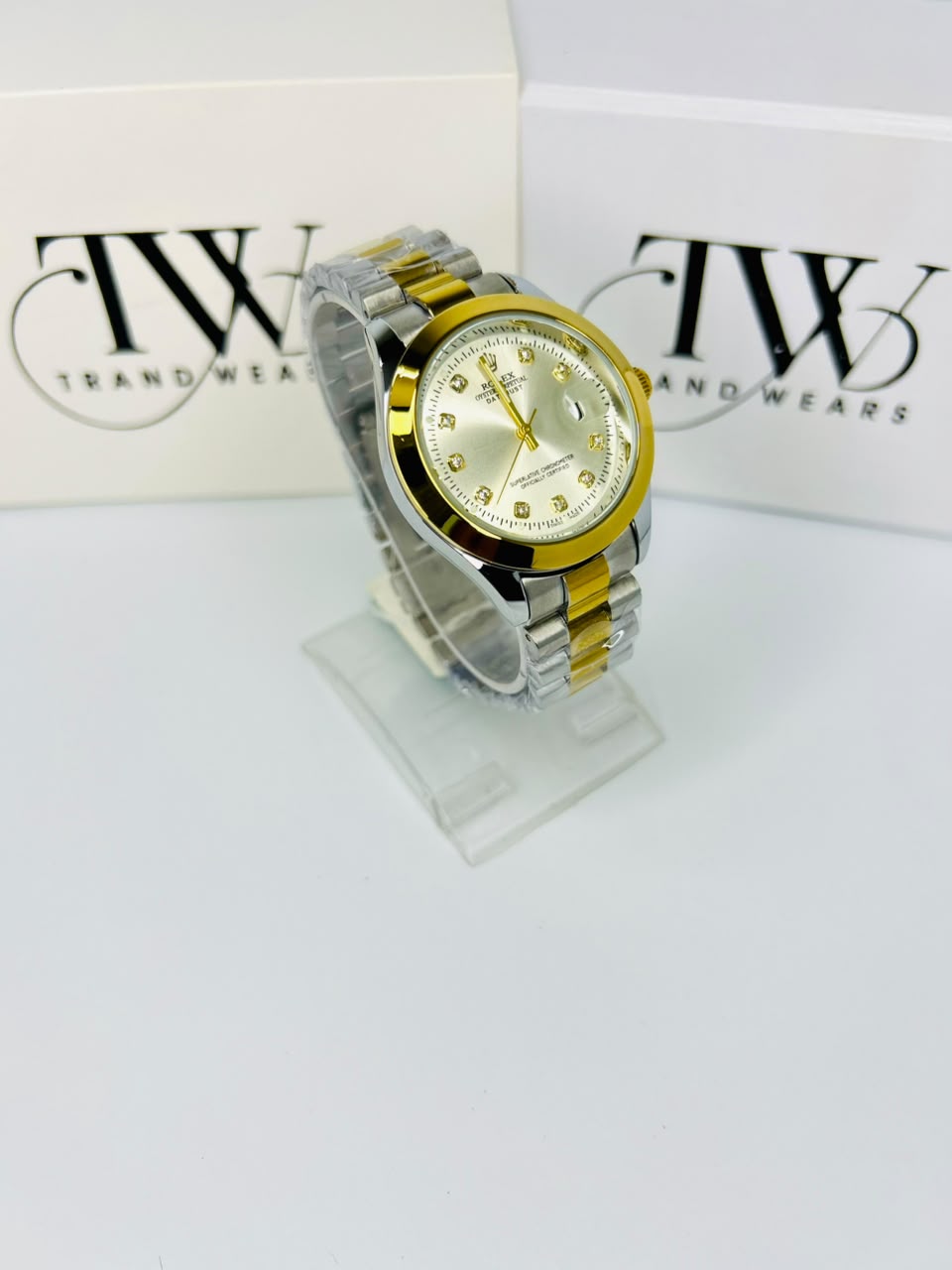 Men's White Dial 2 Tone Stainless Steel Watch | Premium Plain Dial Analog Wrist Watch | Elegant Fashion Timepiece