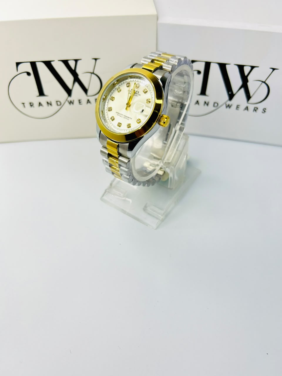 Men's White Dial 2 Tone Stainless Steel Watch | Premium Plain Dial Analog Wrist Watch | Elegant Fashion Timepiece